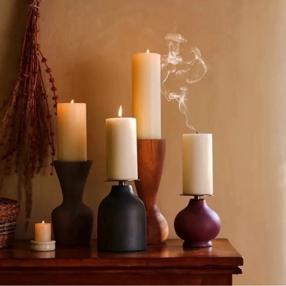 Anthropologie Sequoia Wood Pillar Candle Holder